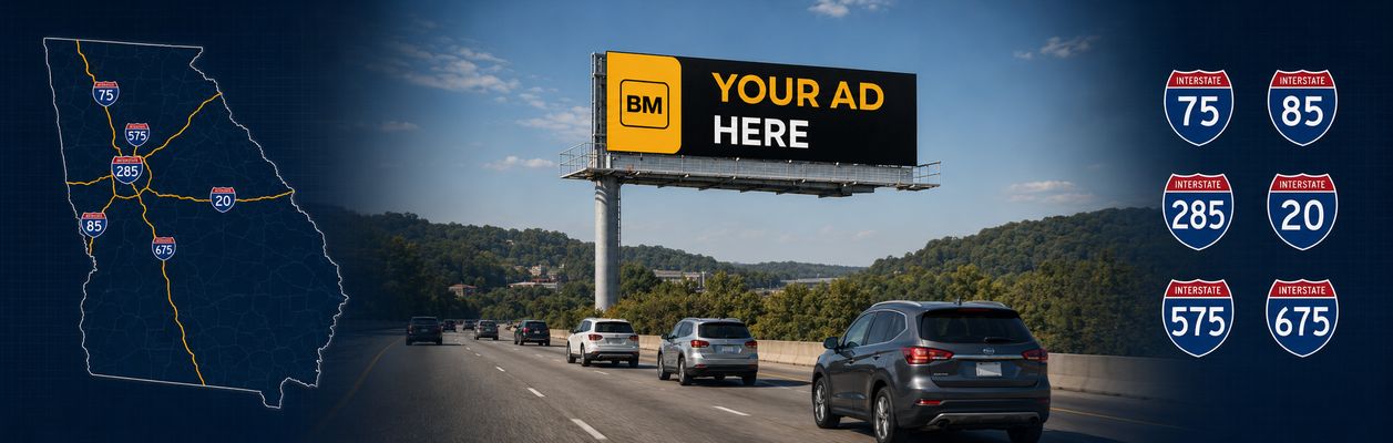 Digital billboards along I-75, I-85, I-20, I-285, and GA 400 in Georgia