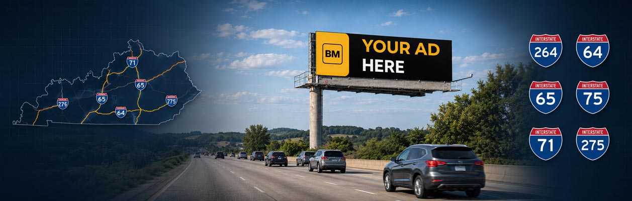 Kentucky digital billboard map covering I-264, I-65, I-75, I-64 and I-275