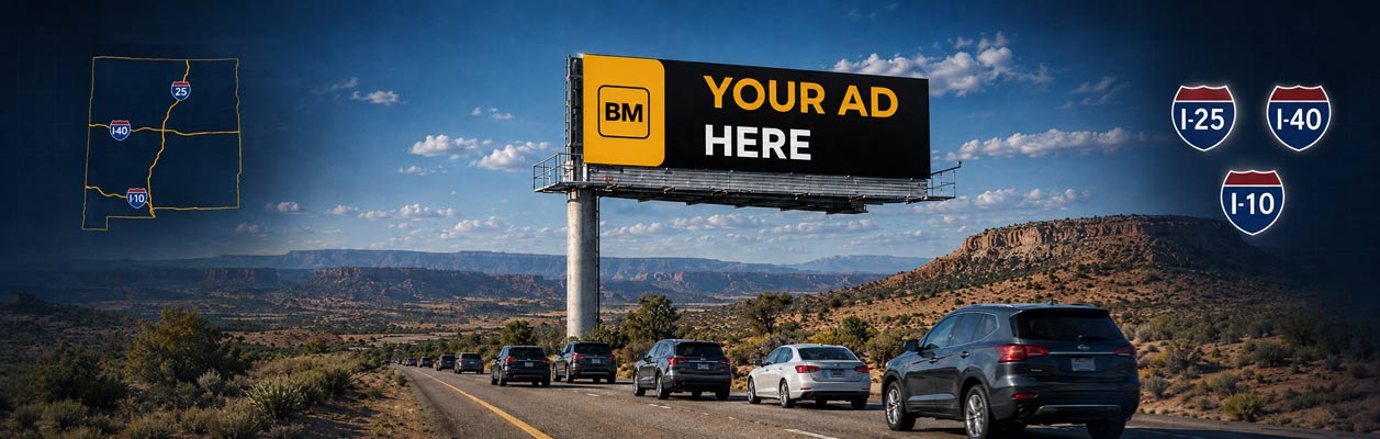 New Mexico digital billboard map covering I-25, I-40, US 70 and US 285