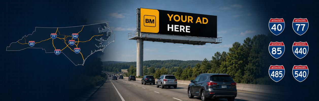 Digital billboards along I-85, I-77, and I-40 in North Carolina