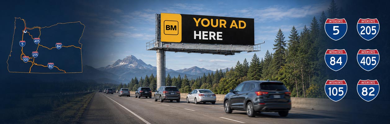Digital billboard locations across Oregon I-5, I-205, I-84 highways and major metro routes