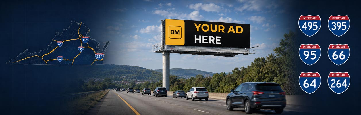 Virginia digital billboards along I-95, I-64 and major highways for local advertising
