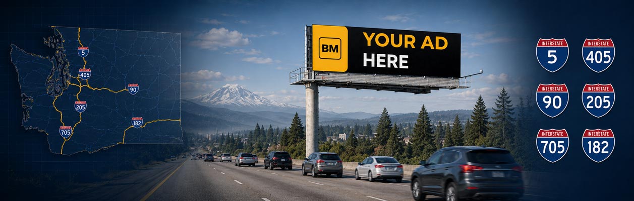 Washington digital billboard advertising along I-5, I-405, I-90, SR 520, and major Puget Sound commuter routes