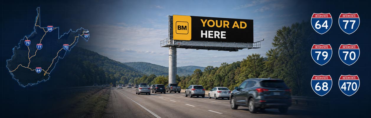 West Virginia digital billboards advertising along I-64, I-77 and major highways
